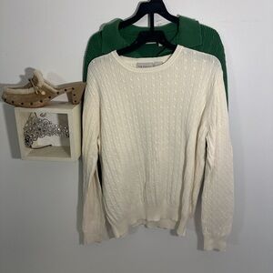 Kim Rogers Cream & Sage Green Crew Neck Sweater